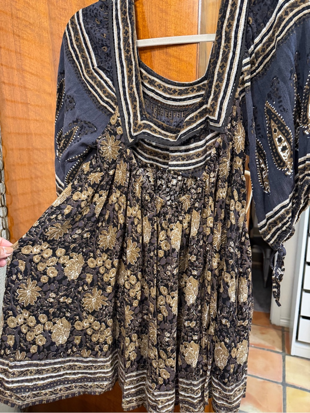 Free People Boho Paisley Floral Mini Dress Brown Black M - Picture 6 of 6